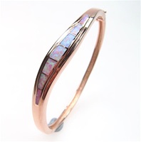 Silver Bangle (Rose Gold Plated) with Inlay Created Opal