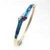 Silver Bangle (Gold Plated) with Inlay Created Opal, White & Tanzanite CZ