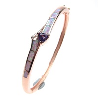 Silver Bangle (Rose Gold Plated) with Inlay Created Opal, White & Tanzanite CZ