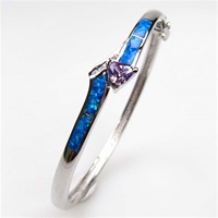 Silver Bangle with Inlay Opal, White & Tanzanite CZ