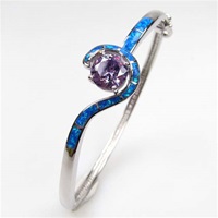 Silver Bangle with Inlay Opal, White & Tanzanite CZ