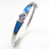 Silver Bangle with Inlay Opal, White & Tanzanite CZ