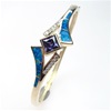 Silver Bangle (Gold Plated) with Inlay Created Opal, White & Tanzanite CZ