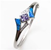 Silver Bangle with Inlay Opal, White & Tanzanite CZ