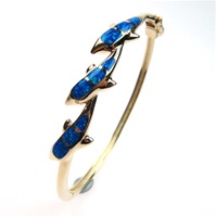 Silver Bangle (Gold Plated) w/ Inlay Created Opal