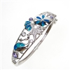 Silver Bangle with Inlay Created Opal, White and Tanzanite CZ