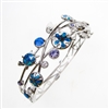 Silver Bangle with Inlay Created Opal, White and Tanzanite CZ