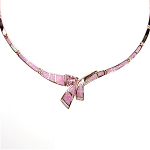 Rose Gold Plated Silver Necklace with Inlay Created Opal, White & Pink CZ