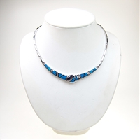 Silver Necklace with Inlay Created Opal, Wht & Tanzanite CZ
