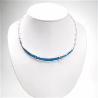 Silver Necklace with Inlay Created Opal