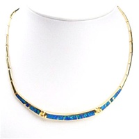 Silver Necklace (Gold Plated) W/ Inlay Created Opal