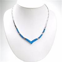 Silver Necklace with Inlay Created Opal