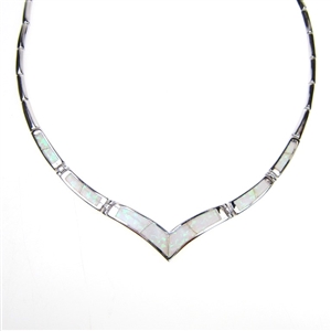 Silver Necklace with Inlay Created White Opal