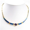 Silver Necklace (Gold Plated) W/ Inlay Created Opal and Tanzanite & White CZ