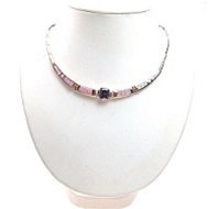 Silver Necklace (Rose Gold Plated) with Inlay Created Opal, White & Tanzanite CZ