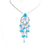 Silver Necklace (Rhodium Plated) w/ White CZ and Created Turquoise