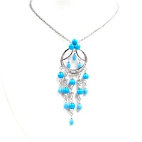 Silver Necklace (Rhodium Plated) w/ White CZ and Created Turquoise