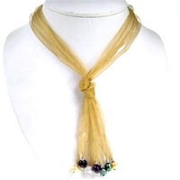 Silver Necklace (Gold Plated) w/ Semi-Precious Stone Beads