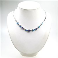 Silver Necklace with Inlay Created Opal, Wht & Tanzanite CZ