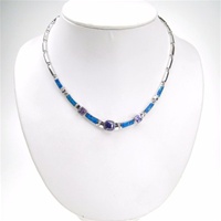 Silver Necklace (Rhodium Plated) w/ Inlay Created Opal, White & Tanzanite CZ