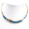 Silver Necklace (Gold Plated) W/ Inlay Created Opal, Tanzanite & White CZ