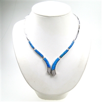 Silver Necklace with Inlay Created Opal