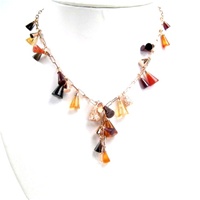 Silver Necklace (Rose Gold Plated) w/ White CZ, Amber, Agate & Carnelian (Cone Cut)