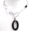 Silver Necklace (Rhodium Plated) w/ Inlay Created Black & White Crystal