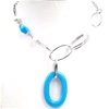 Silver Necklace (Rhodium Plated) w/ Inlay Created Turquoise & White Crystal