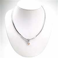 Silver Necklace with Inlay Created Opal and Champagne