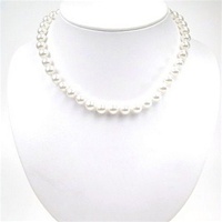 White Mother Of Pearl Necklace w/ White CZ Silver Rhodium Plated Clasp