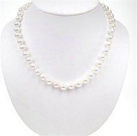 White Mother Of Pearl Necklace w/ White CZ Silver Rhodium Plated Clasp