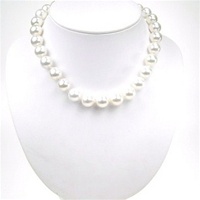 White Mother Of Pearl Necklace w/ White CZ Silver Rhodium Plated Clasp