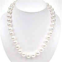 White Mother Of Pearl Necklace w/ White CZ Silver Rhodium Plated Clasp