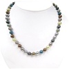 Multi-Color Mother Of Pearl Necklace w/ White CZ Silver Rhodium Plated Clasp