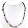 Multi-Color Mother Of Pearl Necklace w/ White CZ Silver Rhodium Plated Clasp