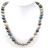 Multi-Color Mother Of Pearl Necklace w/ White CZ Silver Rhodium Plated Clasp