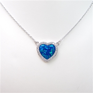 Silver Pendant Necklace with Inlay Created Opal & White CZ