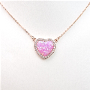 Rose Gold Plated Pendant Necklace with Inlay Created Opal & White CZ
