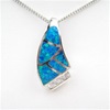 Silver Pendant w/ Inlay Created Opal & White CZ