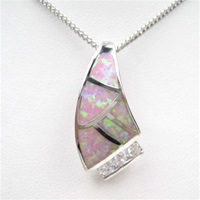 Silver Pendant w/ Inlay Created Opal & White CZ