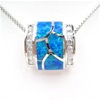 Silver Pendant w/ Inlay Created Opal & White CZ