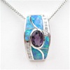 Silver Pendant w/ Opal, White & Amethyst CZ