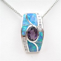 Silver Pendant w/ Opal, White & Amethyst CZ