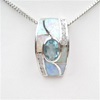 Silver Pendant with Inlay Created OpaL, White CZ and Blue Topaz