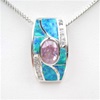 Silver Pendant w/ Created Opal, White & Pink CZ