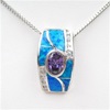 Silver Pendant w/ Created Opal, Wht & Tanzanite CZ