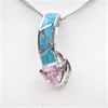 Silver Pendant w/ Created Opal, Wht &Pink CZ