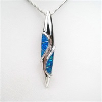 Silver Pendant w/ Inlay Created Opal