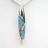 Silver Pendant w/ Inlay Created Opal